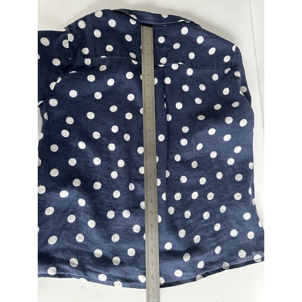 Anthropologie Maeve Women Button Down Shirt Top Surf Linen Navy Dot XS Casual - Picture 9 of 10